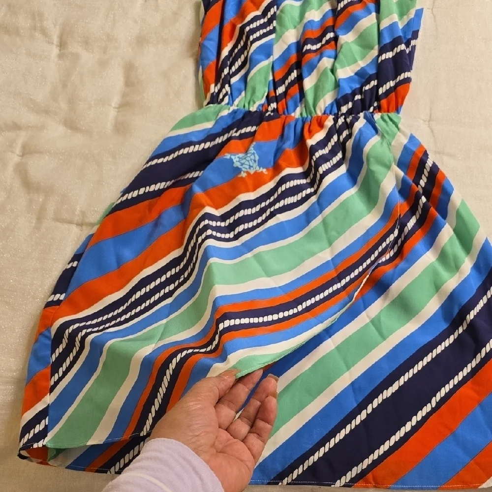 Lilly Pulitzer Silk Striped Mini Dress - Blue, Orange, Green, White - Picture 8 of 16